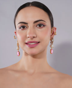 Amaita American Diamond Pink Stone Drop Earrings