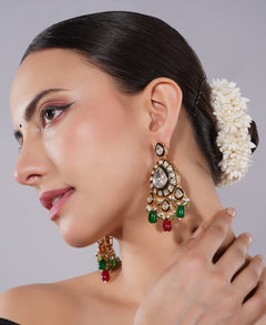 Amaita Polki Kundan Green Ruby Chandelier Earrings