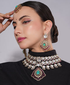 Amaita Polki Kundan Ruby Emerald Pearl Choker Necklace