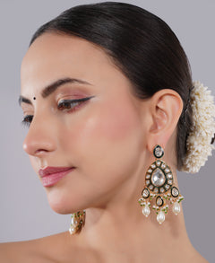 Amaita Polki Kundan Green Pearl Chandelier Earrings