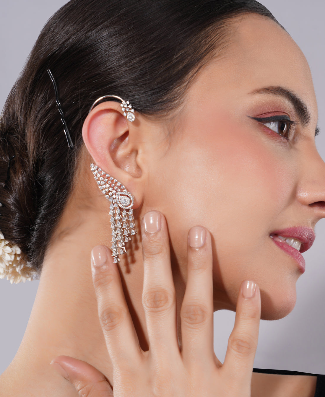 Amaita American Diamond Cascading Drop Earrings