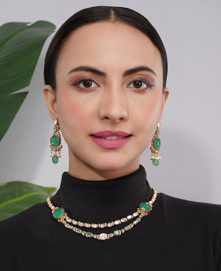 Amaita Polki Kundan Emerald Gold Choker Necklace Set