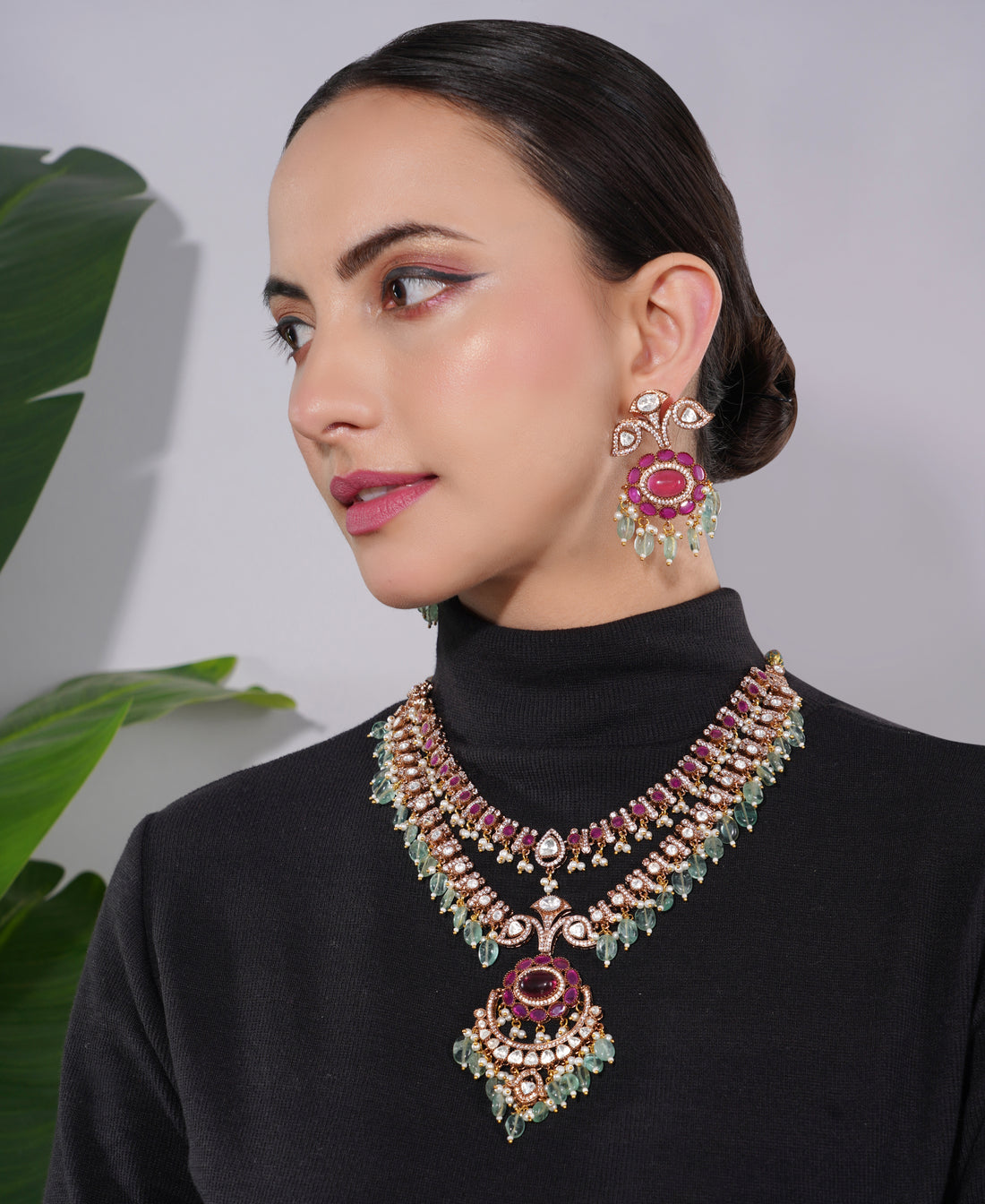 Amaita Kundan Ruby Green Choker Necklace Set