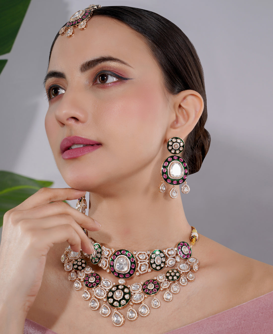 Amaita Rose Gold Polki Statement Bridal Necklace Set