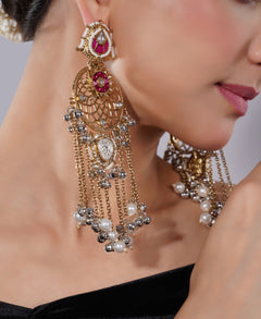 Amaita Gold-Finished Ruby Pearl Jhumka Earrings