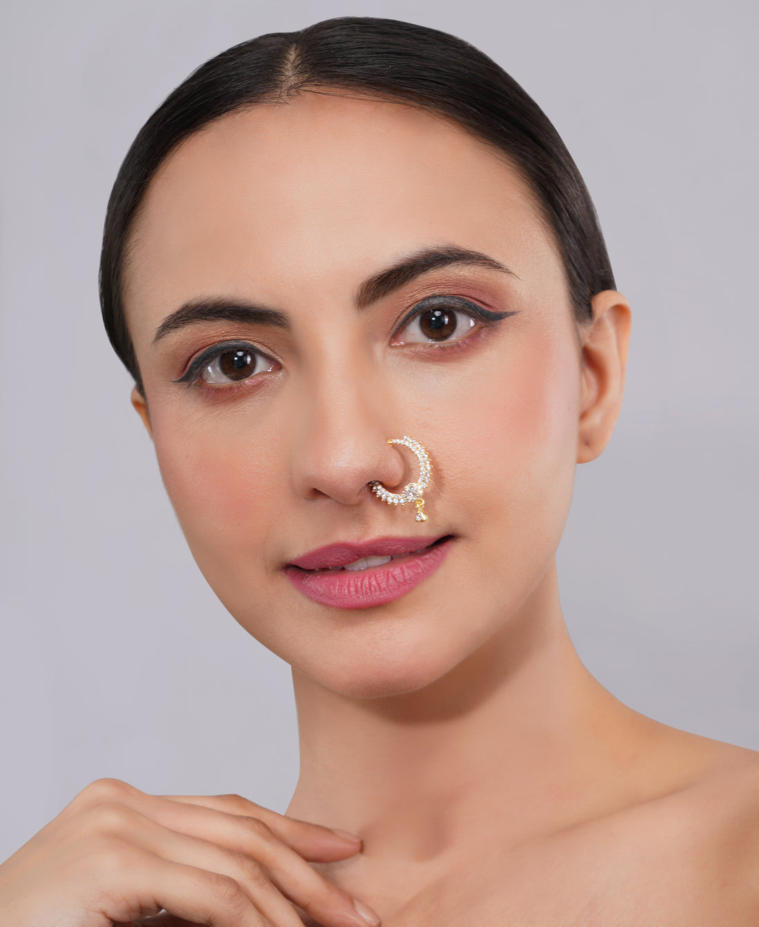 Amaita Gold Finish American Diamond Floral Necklace Set
