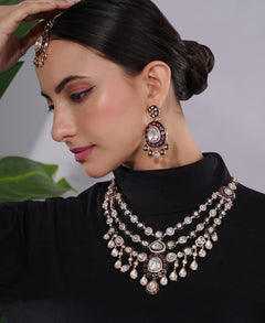 Amaita Polki Kundan Fuchsia Pearl Layered Choker Necklace