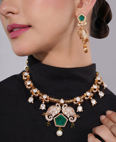 Amaita Polki Kundan Emerald Elephant Choker Necklace Set