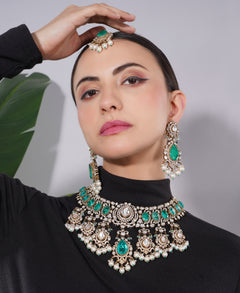 Amaita Polki Kundan Emerald Green Choker Necklace Set