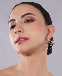 Amaita American Diamond Pink Floral Circular Earrings