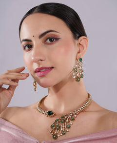 Amaita Polki Kundan Emerald Floral Choker Necklace Set