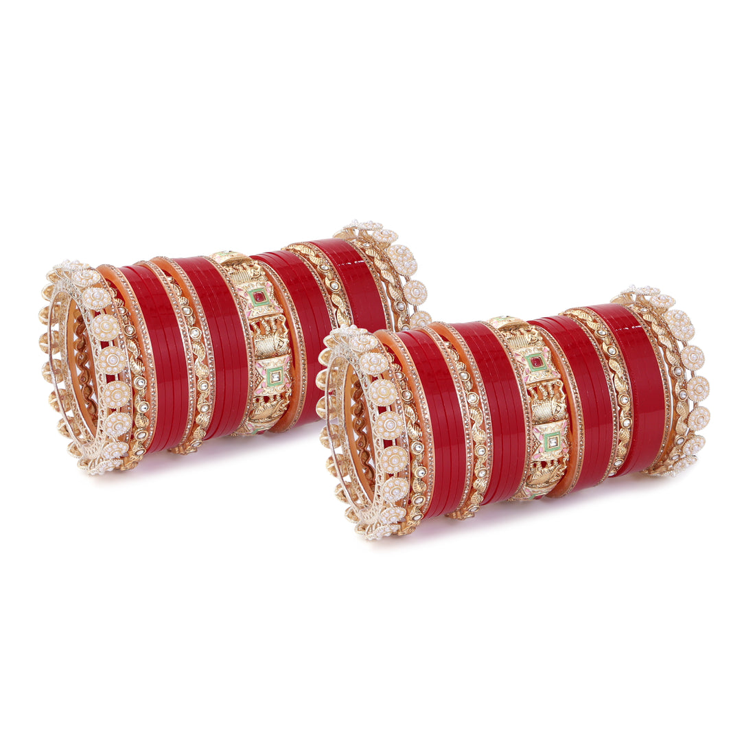 Amaita Red Pure Pearl Chooda with Rajwadi Bangles and Pacheli