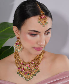 Amaita South Indian Temple Ruby Pearl Necklace Set