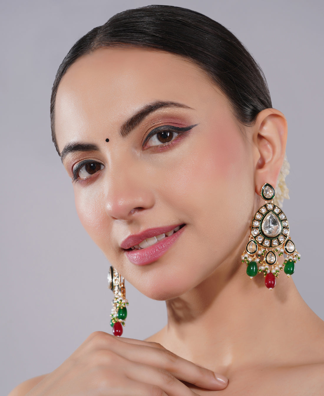 Amaita Polki Kundan Green Ruby Chandelier Earrings
