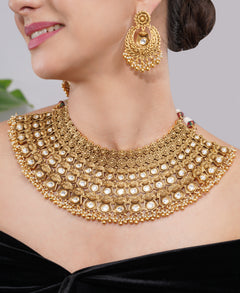 Amaita Gold-Finished Kundan Choker Necklace with Pearl Detailing