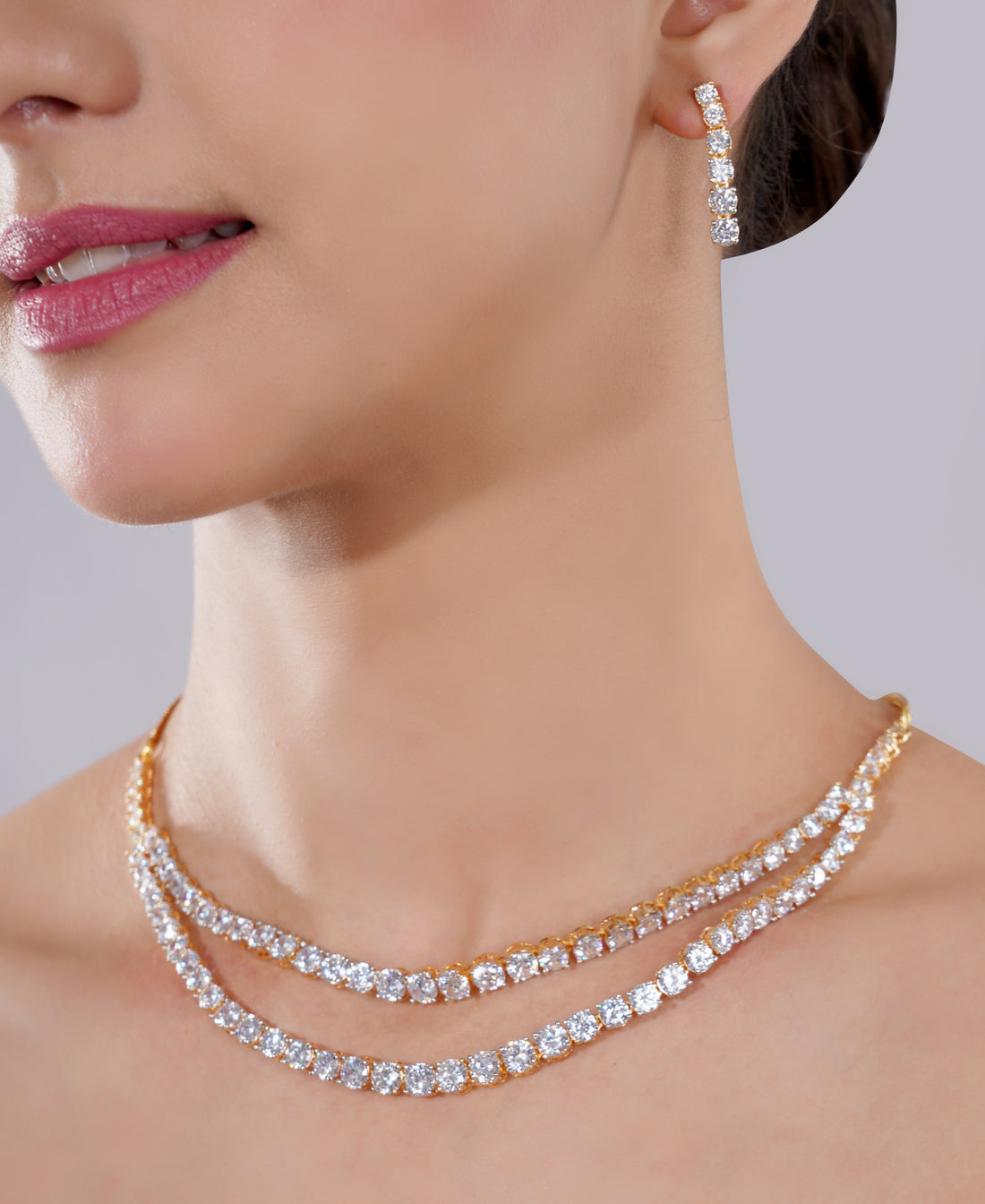 Amaita American Diamond Multi-Layered Choker Necklace