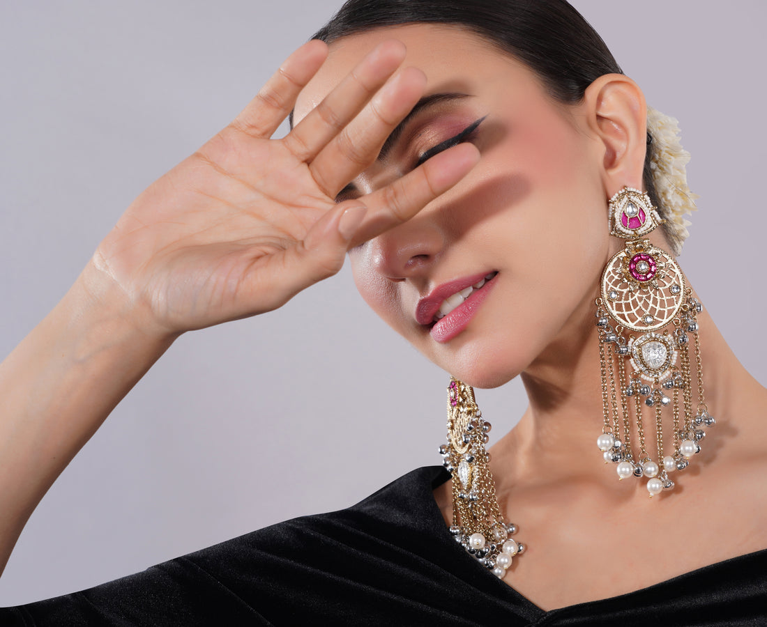 Amaita Gold-Finished Ruby Pearl Jhumka Earrings