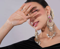 Amaita Gold-Finished Ruby Pearl Jhumka Earrings