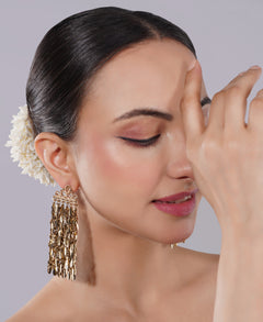 Amaita Gold Finish Chandelier Leaf Earrings