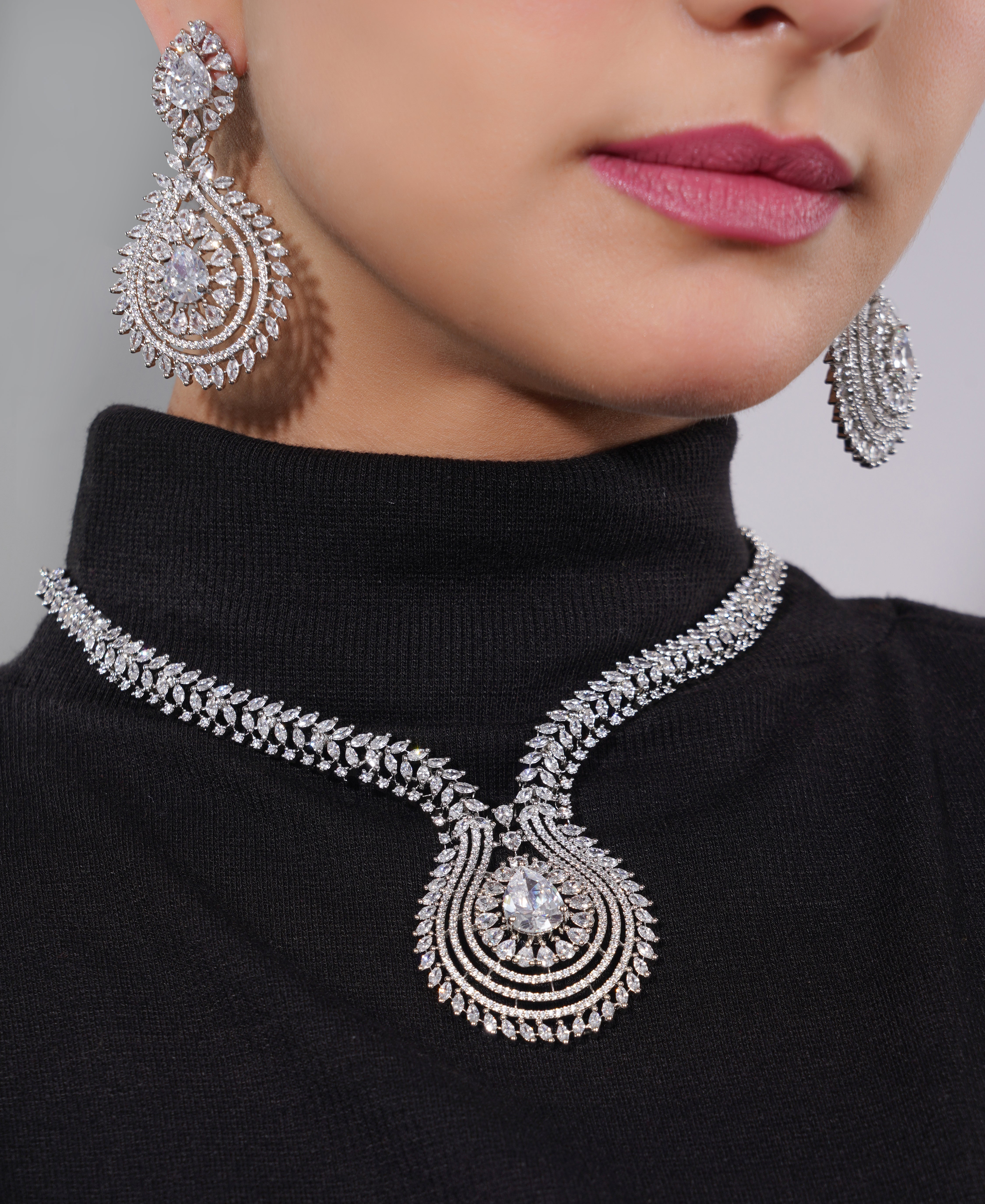 Amaita American Diamond Floral Choker Necklace Set