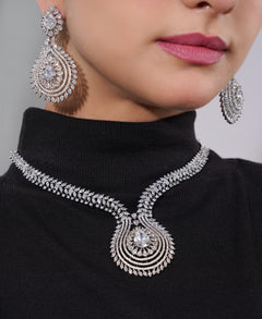 Amaita American Diamond Floral Choker Necklace Set
