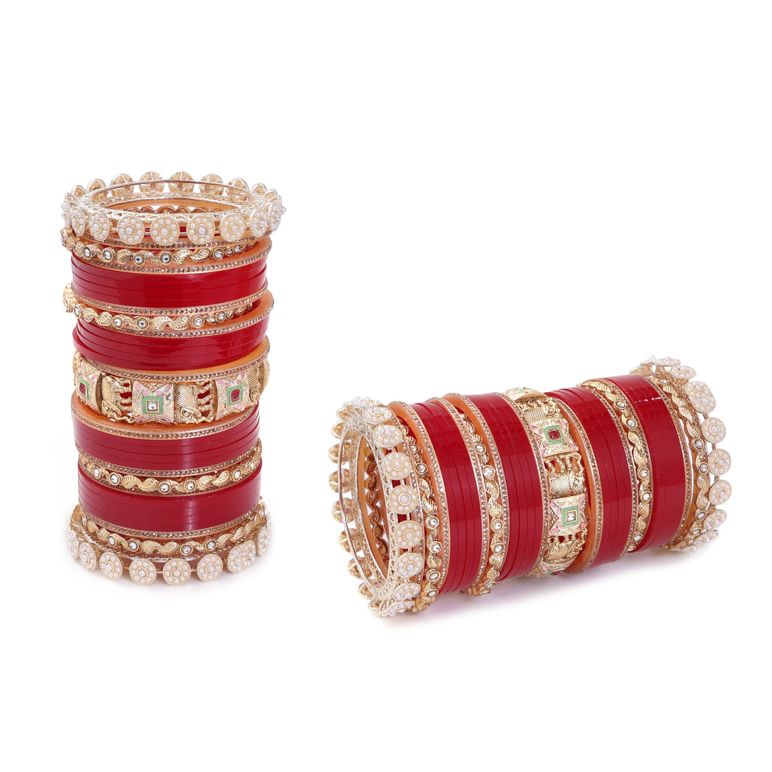 Amaita Red Pure Pearl Chooda with Rajwadi Bangles and Pacheli