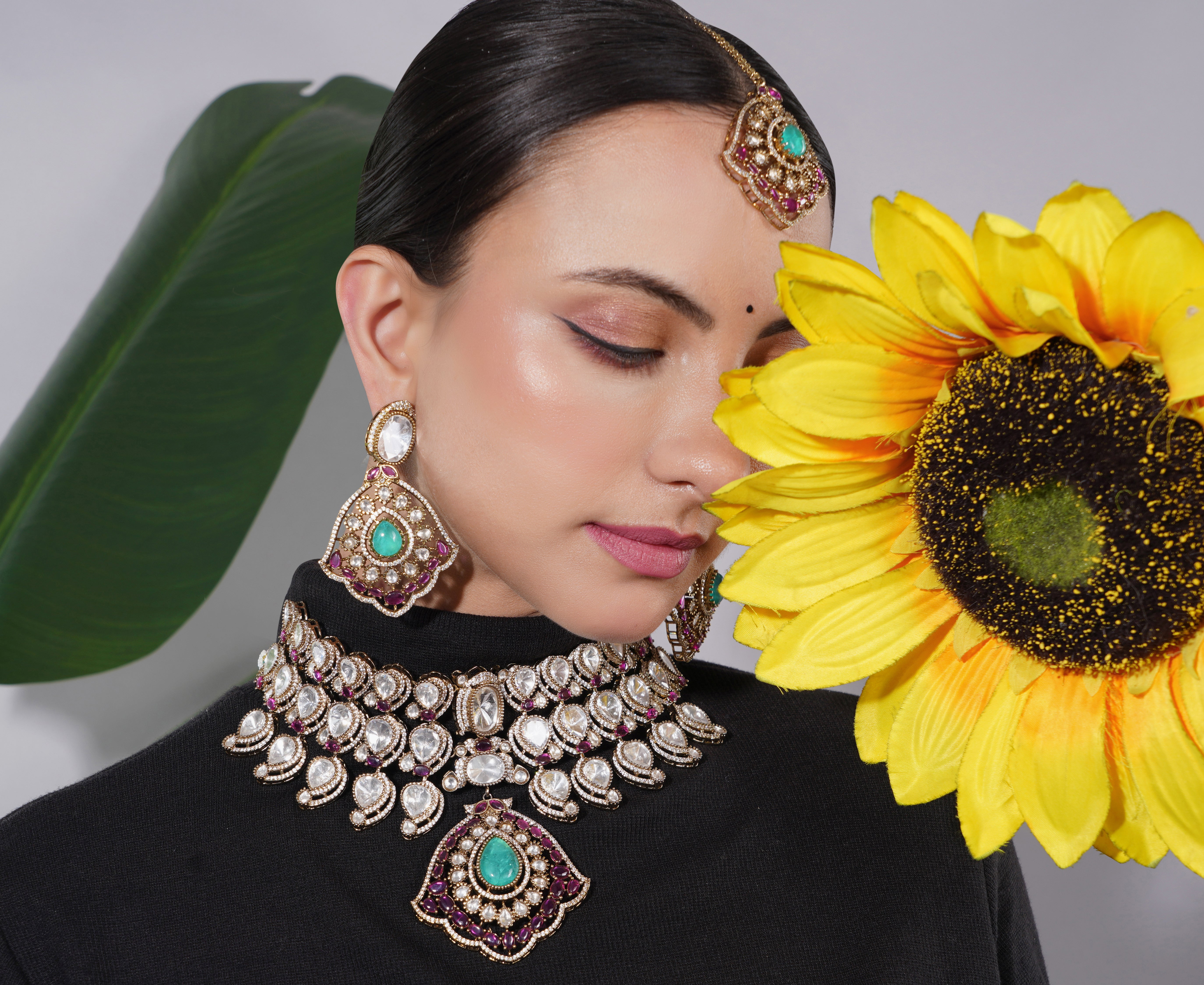 Amaita Polki Kundan Ruby Emerald Pearl Choker Necklace