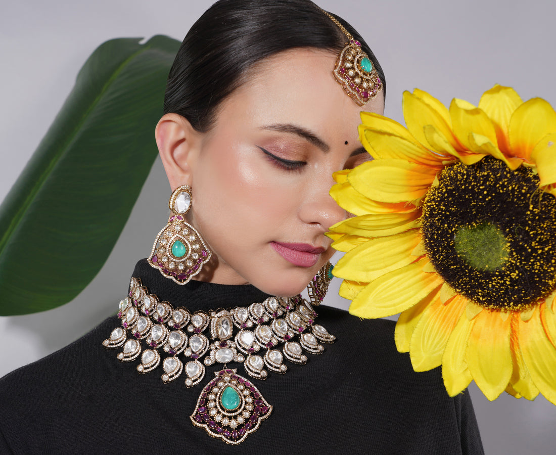 Amaita Polki Kundan Ruby Emerald Pearl Choker Necklace