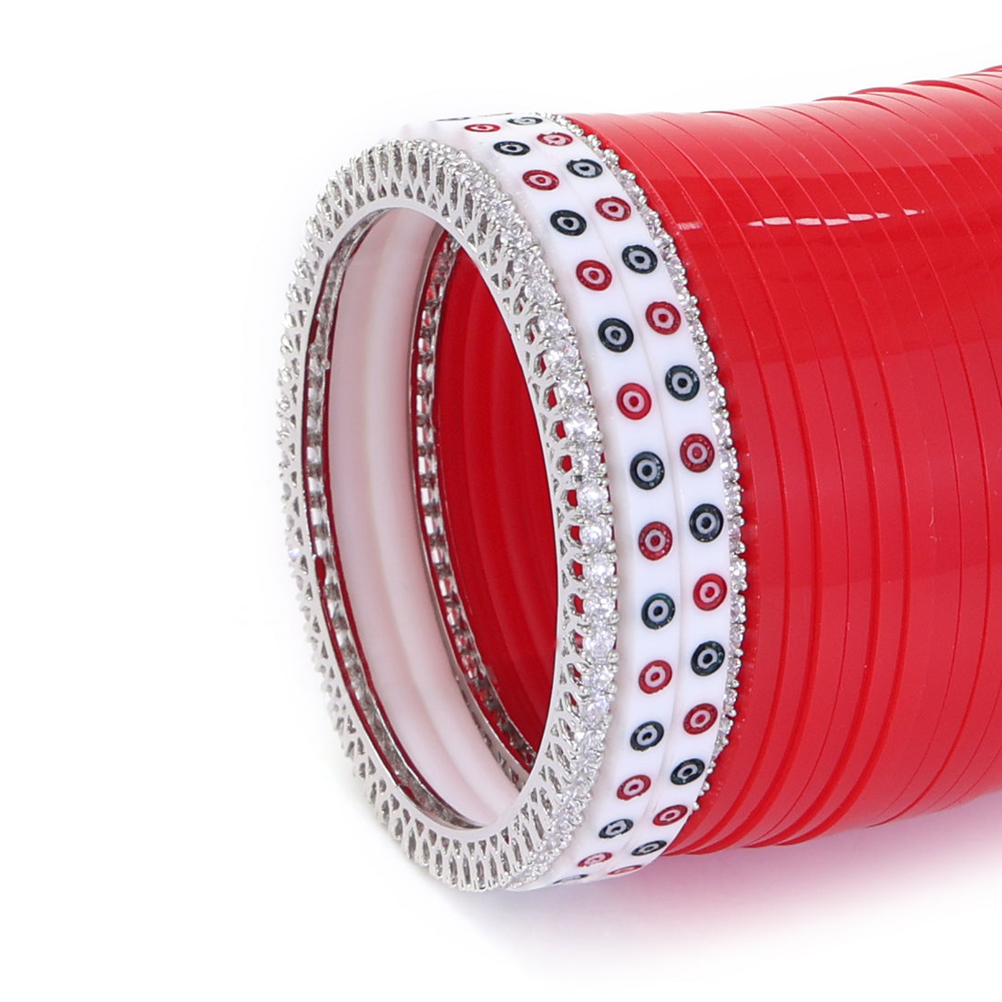 Amaita Dark Red Pure Pearl Chooda with Pair of American Diamond Bangles