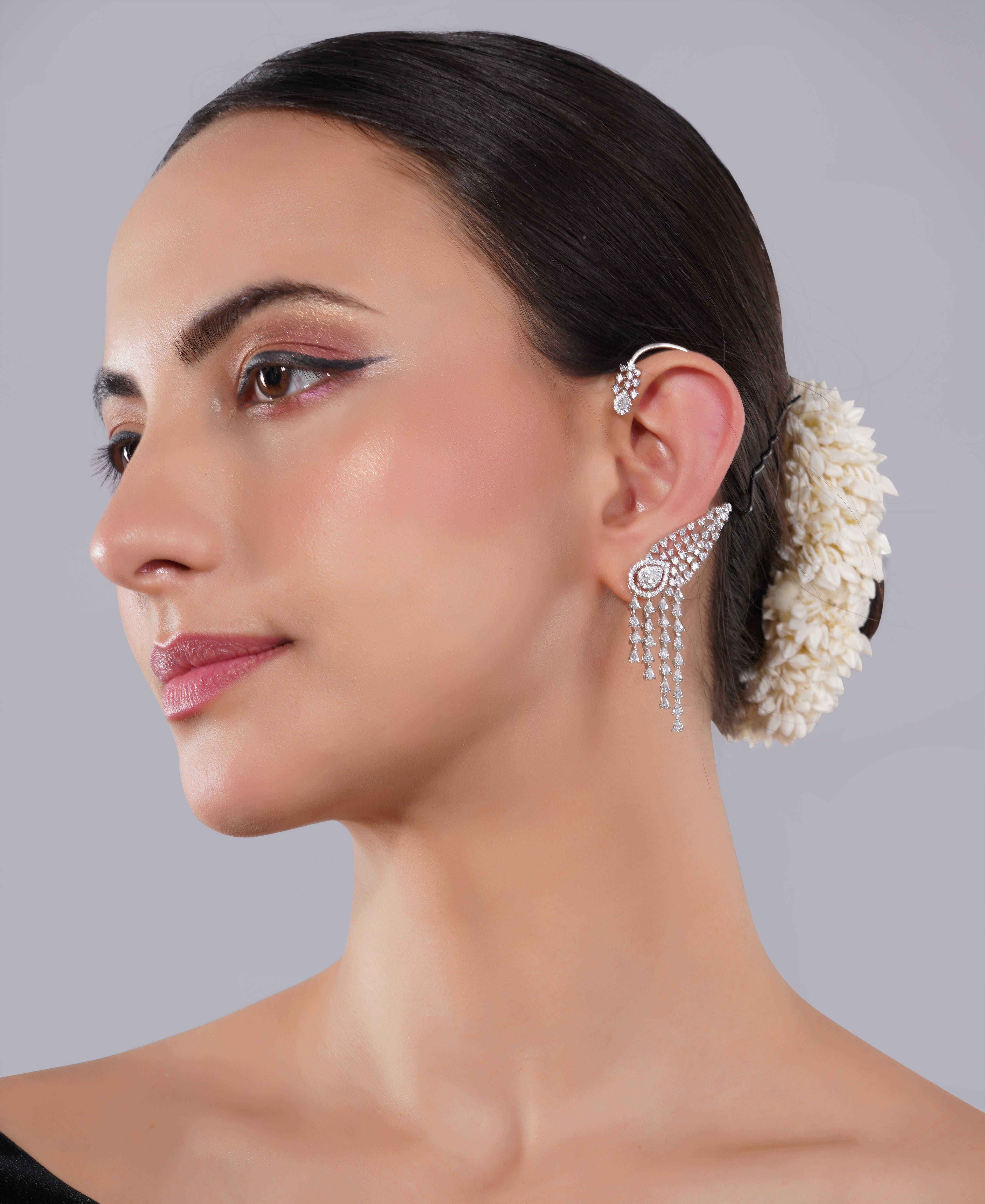 Amaita American Diamond Cascading Drop Earrings