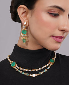 Amaita Polki Kundan Emerald Gold Choker Necklace Set