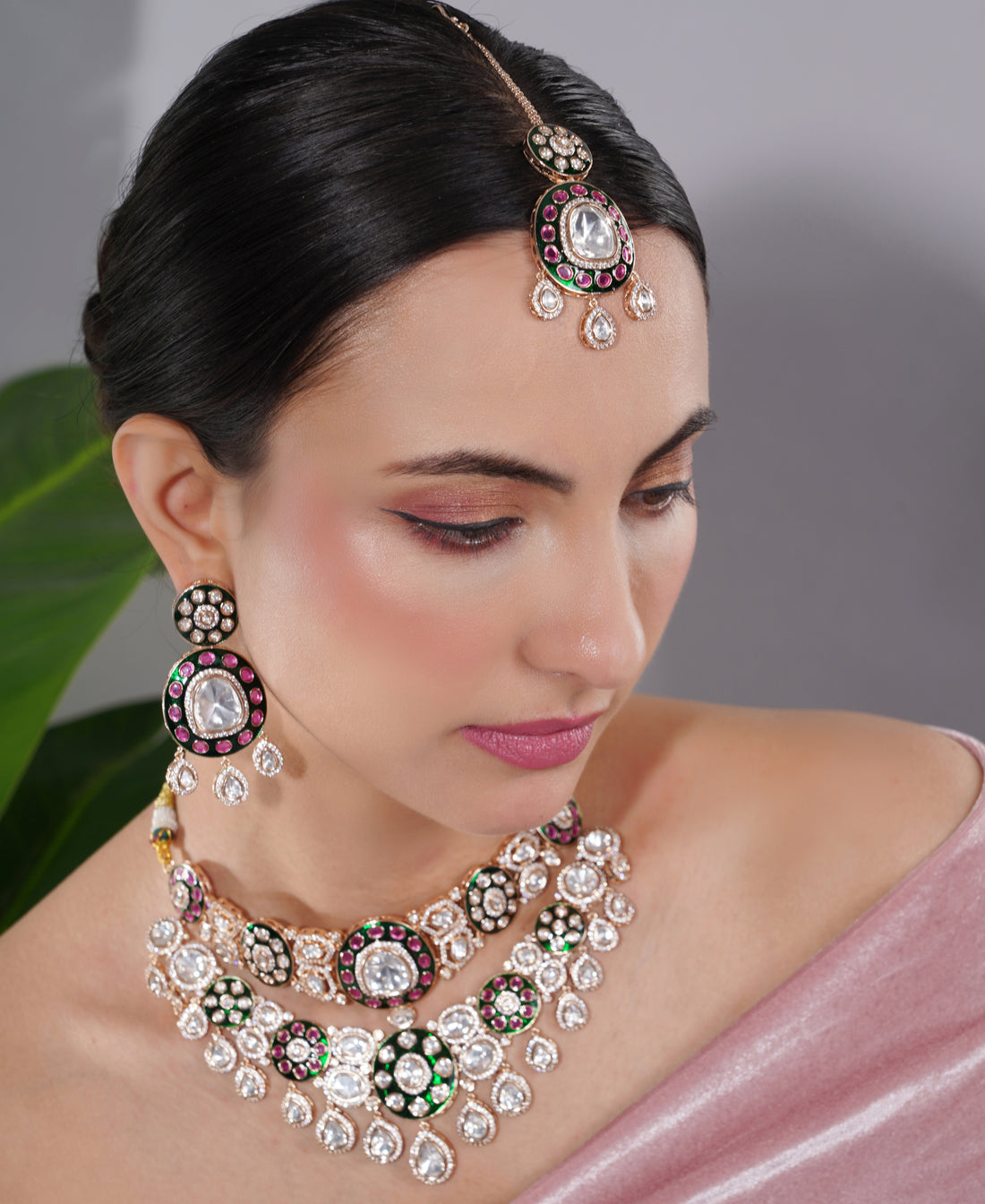 Amaita Rose Gold Polki Statement Bridal Necklace Set