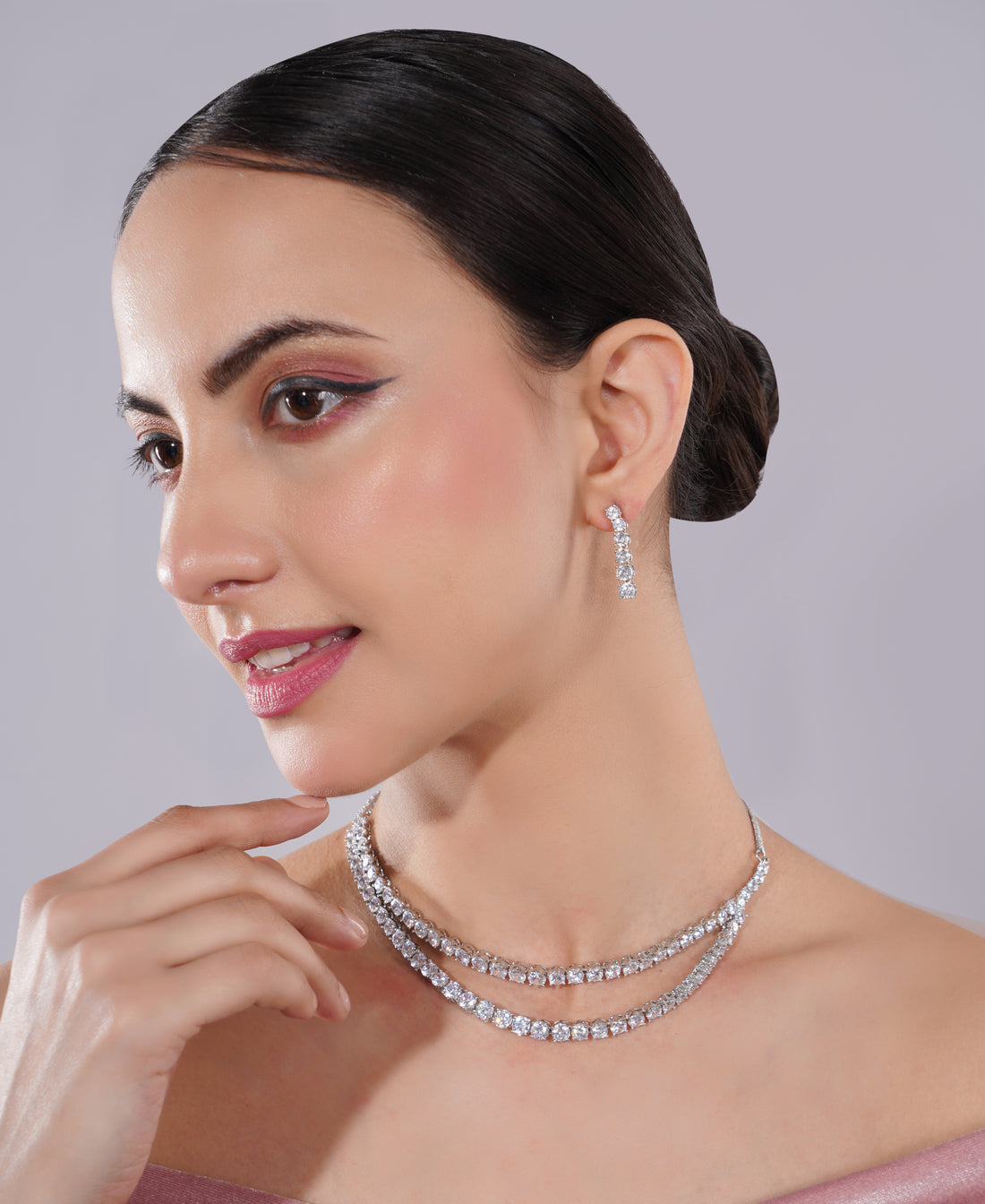 Amaita American Diamond Three-Tier Choker Necklace Set