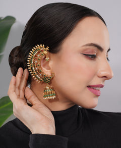 Amaita Gold-Finished Emerald Green Kundan Ear Cuff Earring