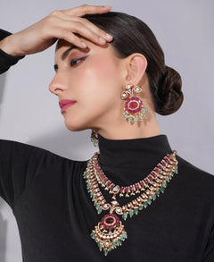 Amaita Kundan Ruby Green Choker Necklace Set
