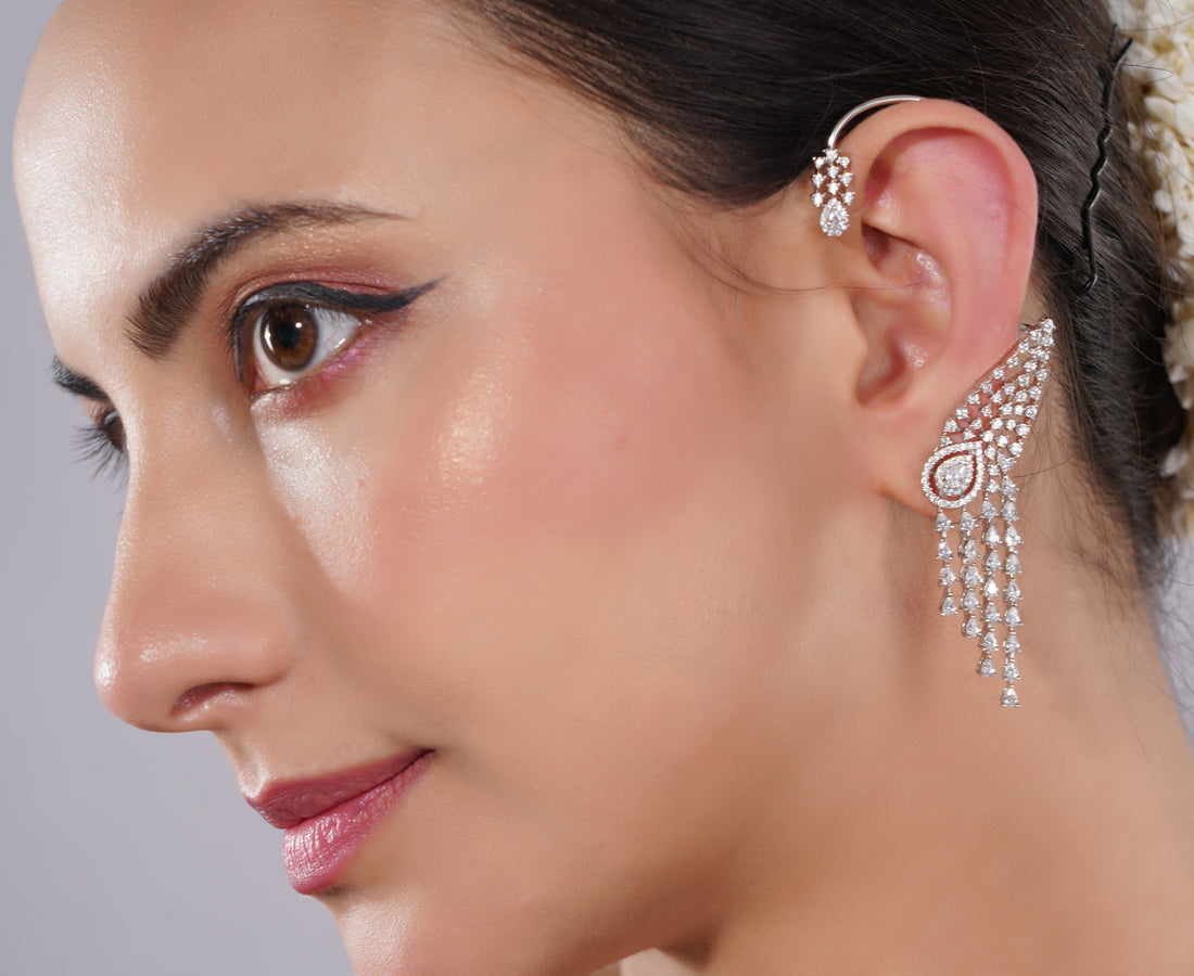 Amaita American Diamond Cascading Drop Earrings