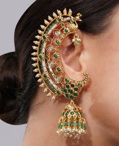 Amaita Gold-Finished Emerald Green Kundan Ear Cuff Earring