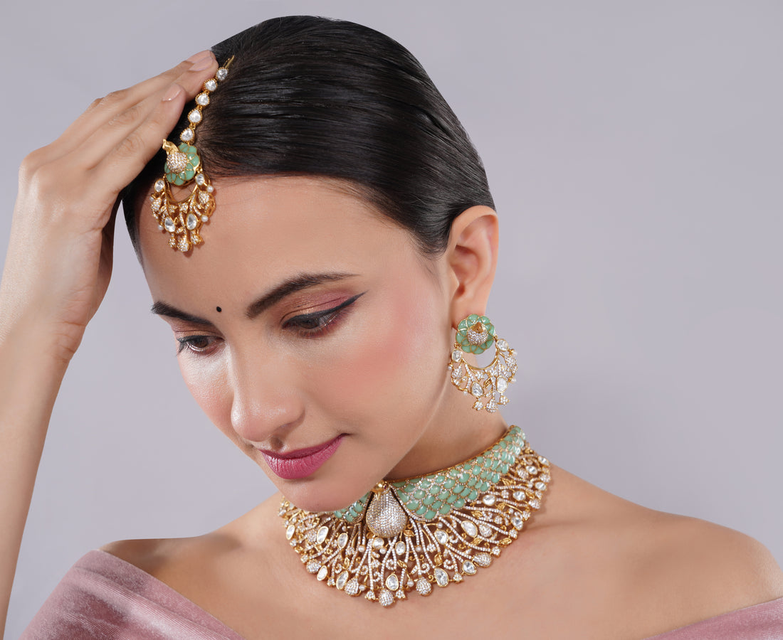 Amaita Antique Gold Ad Stone Choker Necklace Set
