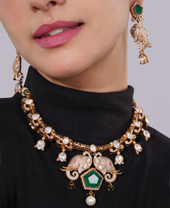 Amaita Polki Kundan Emerald Elephant Choker Necklace Set