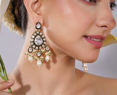 Amaita Polki Kundan Green Pearl Chandelier Earrings