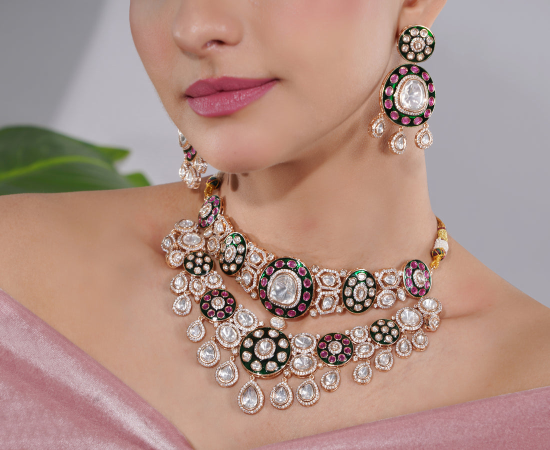 Amaita Rose Gold Polki Statement Bridal Necklace Set