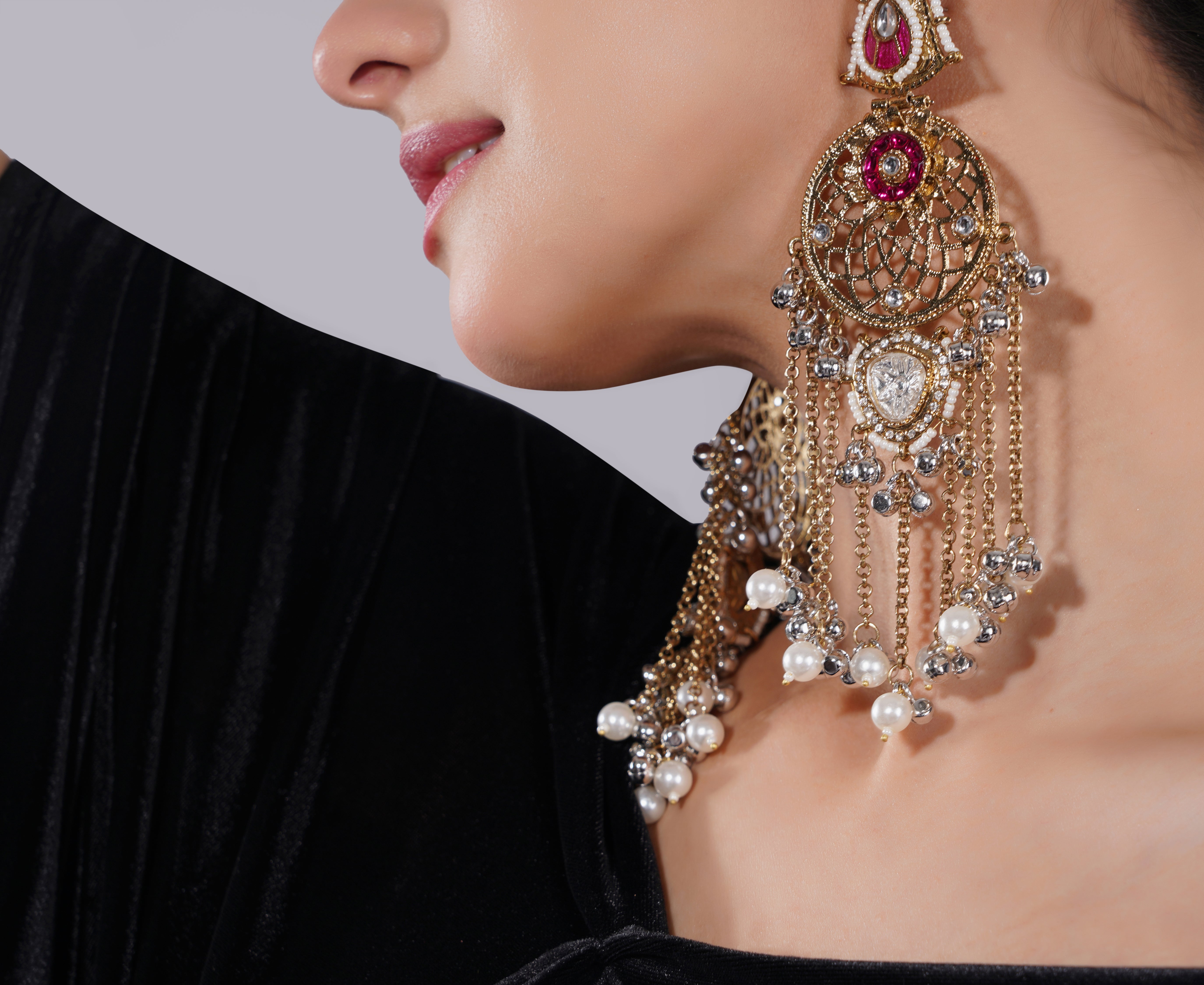 Amaita Gold-Finished Ruby Pearl Jhumka Earrings
