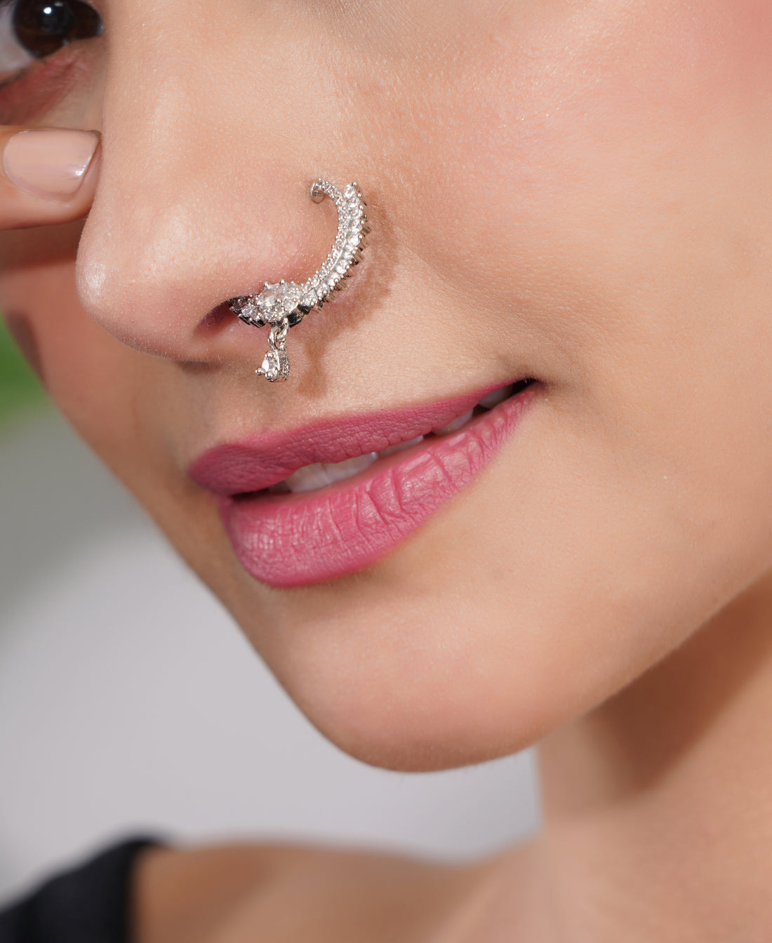 Amaita American Diamond Crescent Hoop nose rings