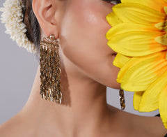 Amaita Gold Finish Chandelier Leaf Earrings