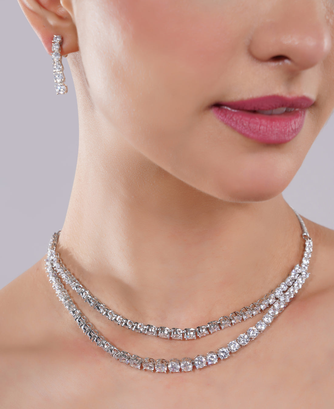 Amaita American Diamond Three-Tier Choker Necklace Set