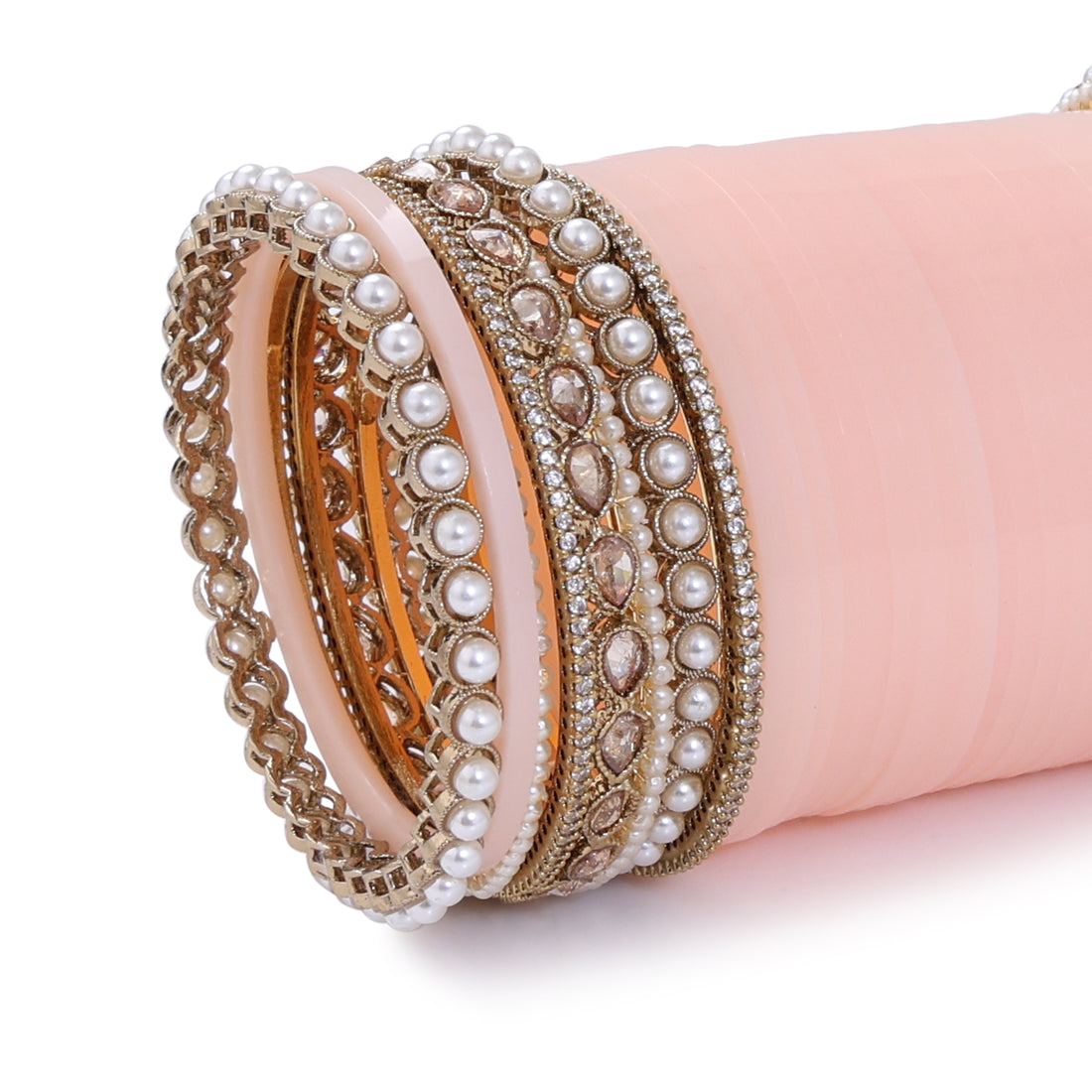 Amaita Pure Pearl Light Pink Chooda with Moti Bangles