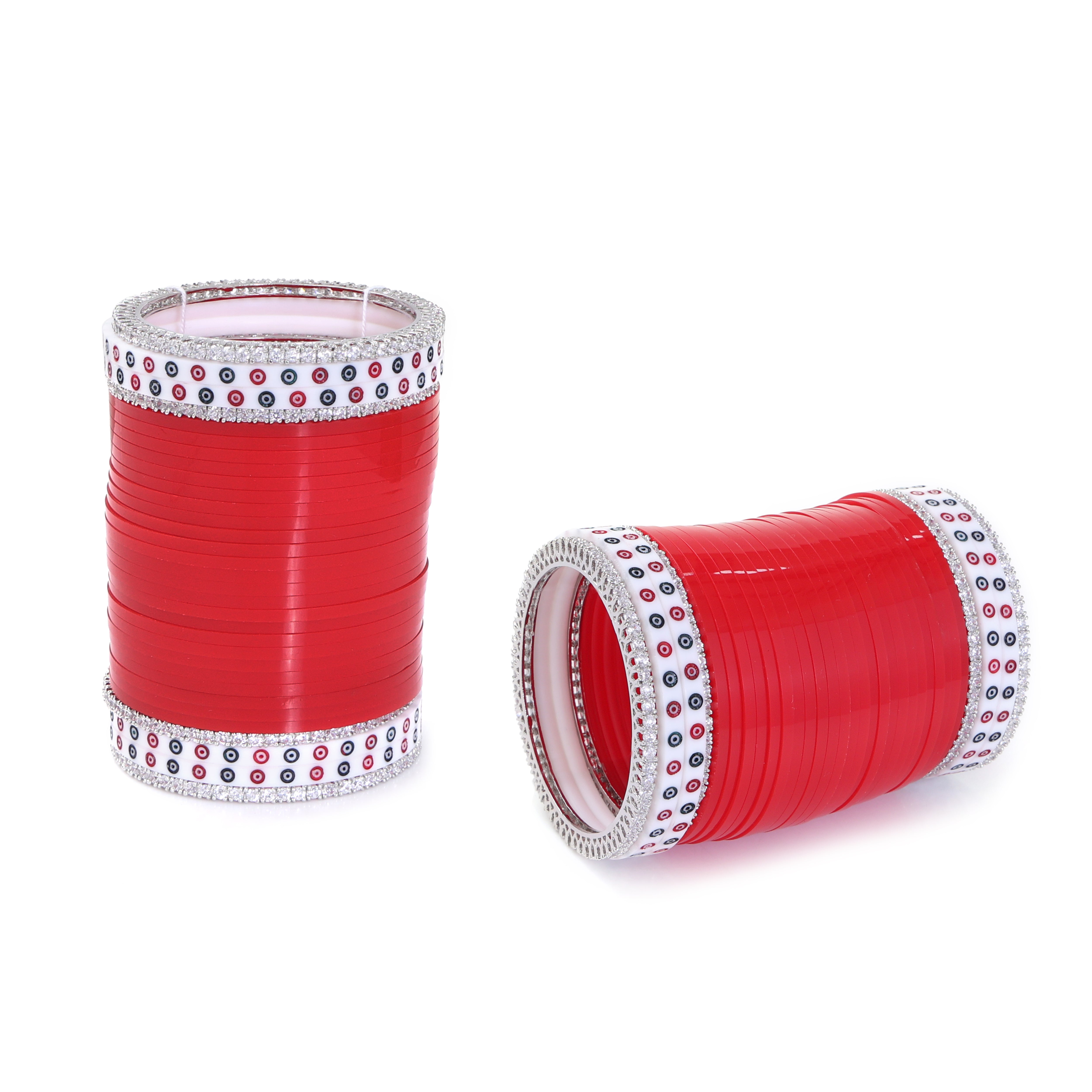 Amaita Dark Red Pure Pearl Chooda with Pair of American Diamond Bangles