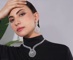 Amaita American Diamond Floral Choker Necklace Set