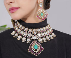 Amaita Polki Kundan Ruby Emerald Pearl Choker Necklace