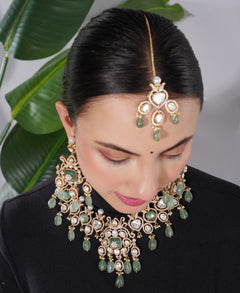Amaita Polki Kundan Sage Green Pearl Bridal Necklace Set